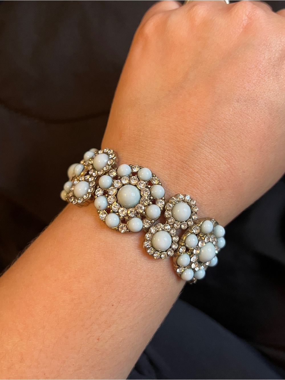 Elegant Pale Blue Beaded Cluster Bracelet with Crystal Accents